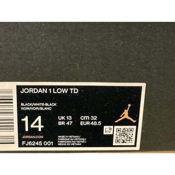 Nike Jordan 1 Low TD Football Cleats Black FJ6245-001 Men\'s Size 14 US